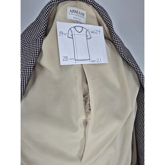 Vintage ARMANI COLLEZIONI Houndstooth Blazer Sz 6 Made In Italy Black & Tan - Picture 7 of 9